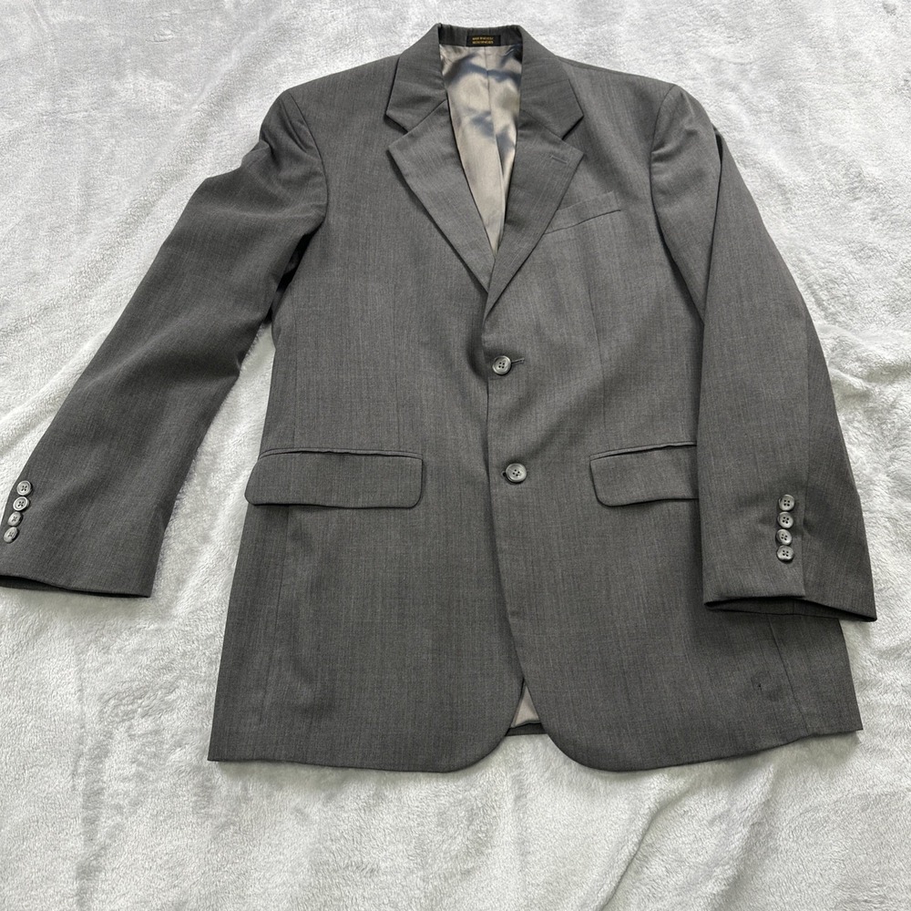J Ferrar Men's Size 38R Suit Jacket Sport Coat 100% Wool Charcoal Gray 2 Button